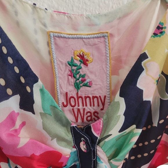 JOHNNY WAS Dress Women
Medium Maxi 100% Silk Floral
Sleeveless Belt Tiered - Picture 6 of 9